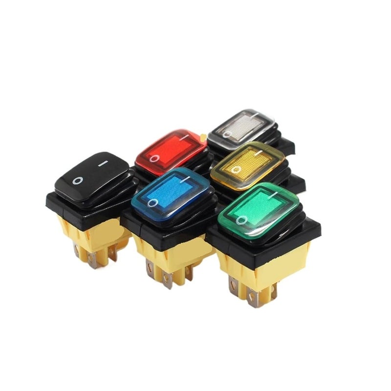 مفتاح روكر ثقيل 16 أمبير 250 فولت DPST مقاوم للماء IP67 مع إضاءة LED طلاء أسود أصفر 6 فولت - Image 2